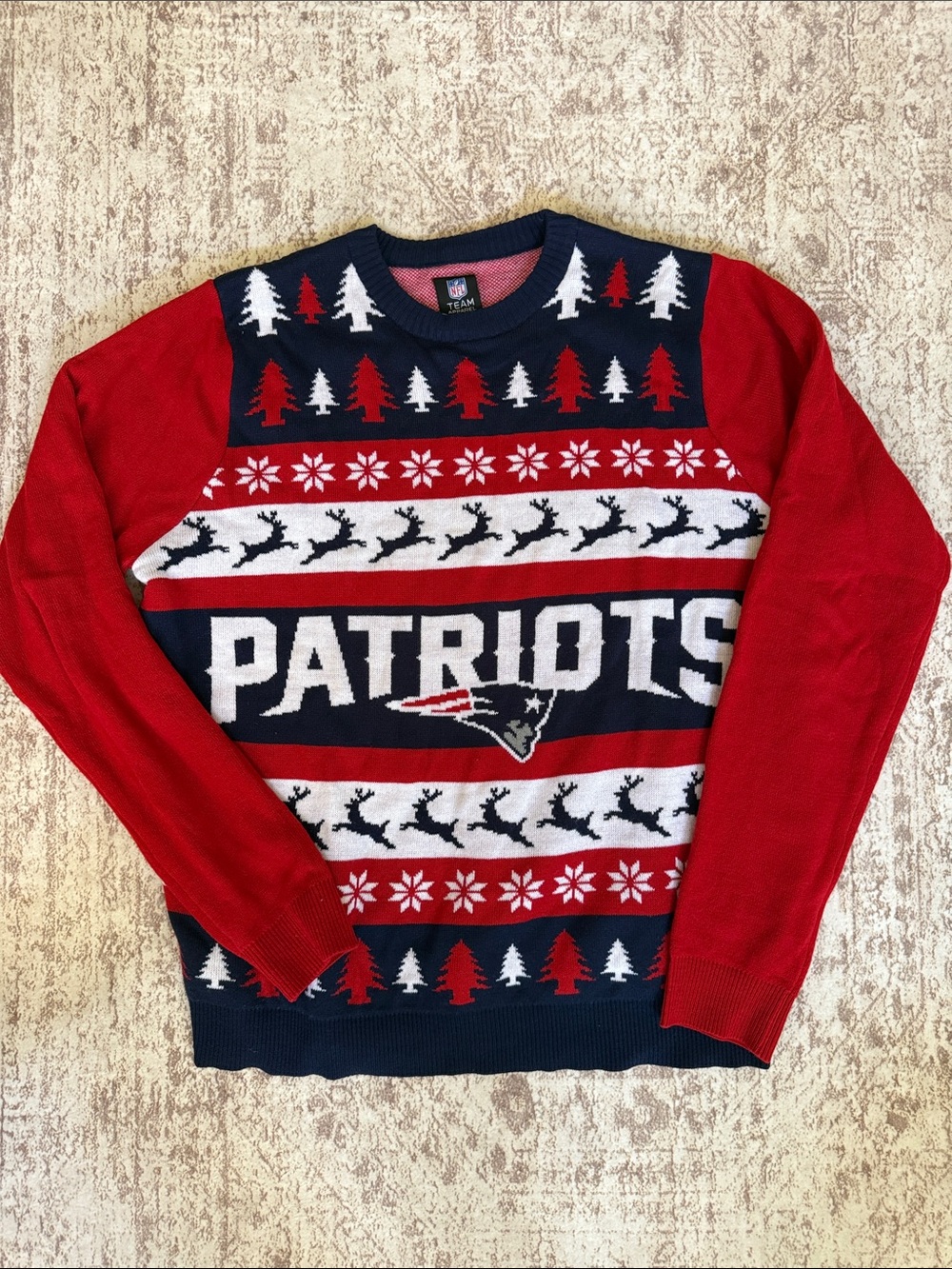 New England Patriots Red & Navy Holiday Knit Sweater